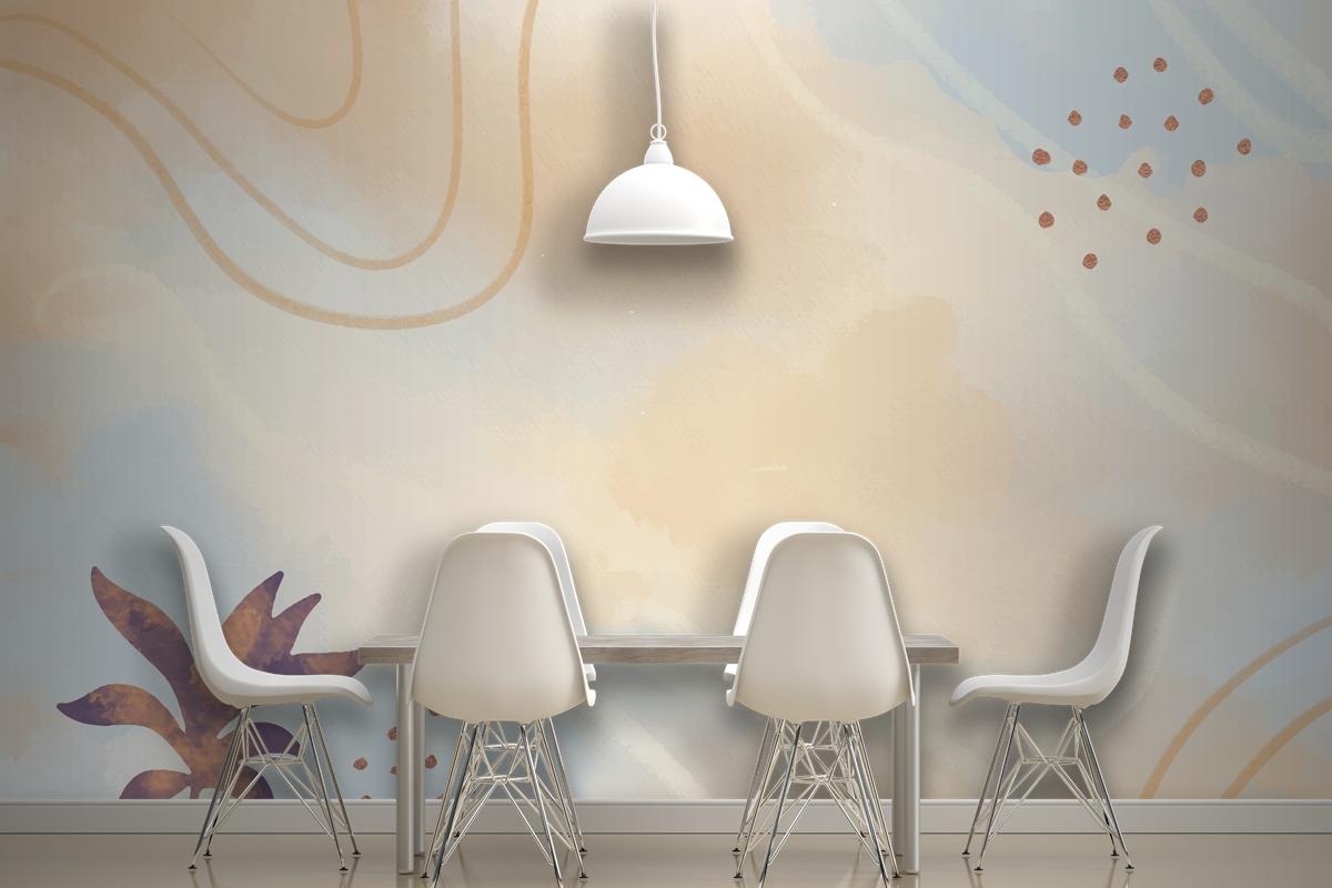 Neutral Watercolor Dining Room Wallpaper Mural