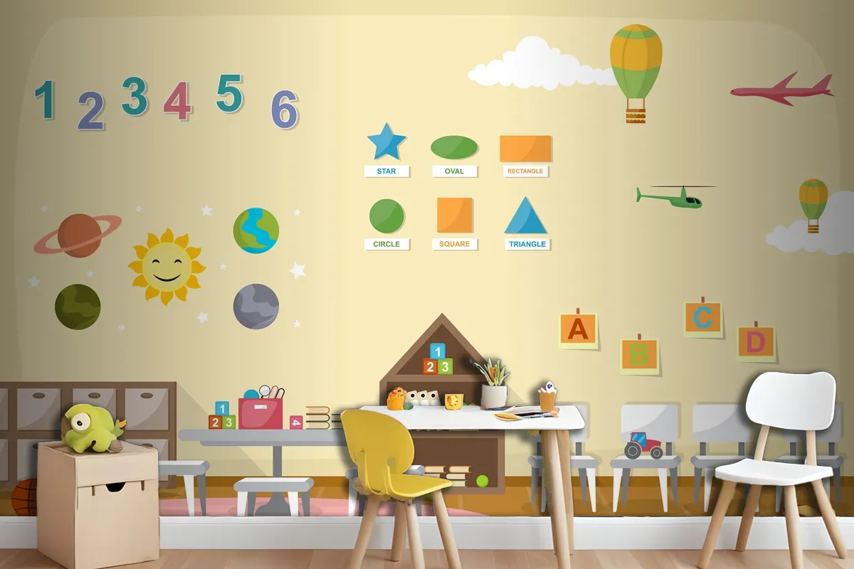 Kindergarten Classroom Interior Children Kids School Toys Furniture Wallpaper Mural