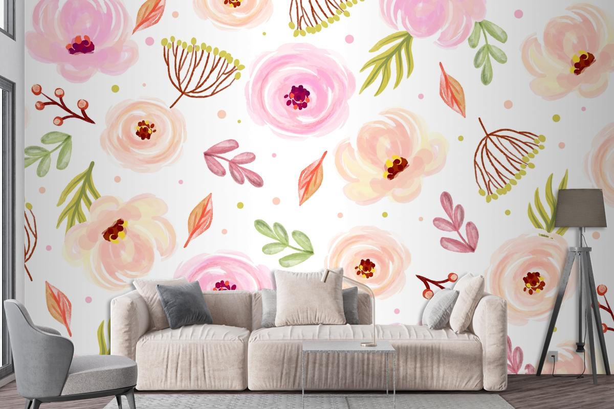 Floral Watercolor Background With Soft Colors Wallpaper Mural