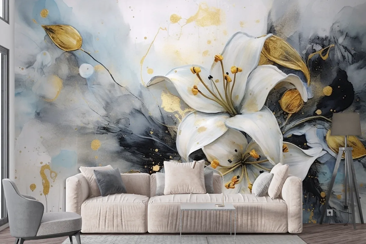 Abstract Artistic Background Golden Brushstrokes Wallpaper Mural