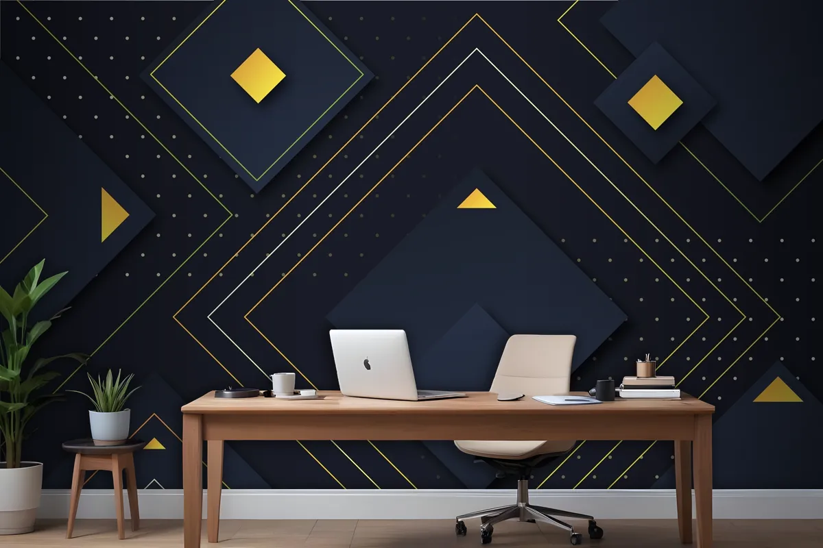 Gradient Geometric Shapes On Dark Wallpaper Mural