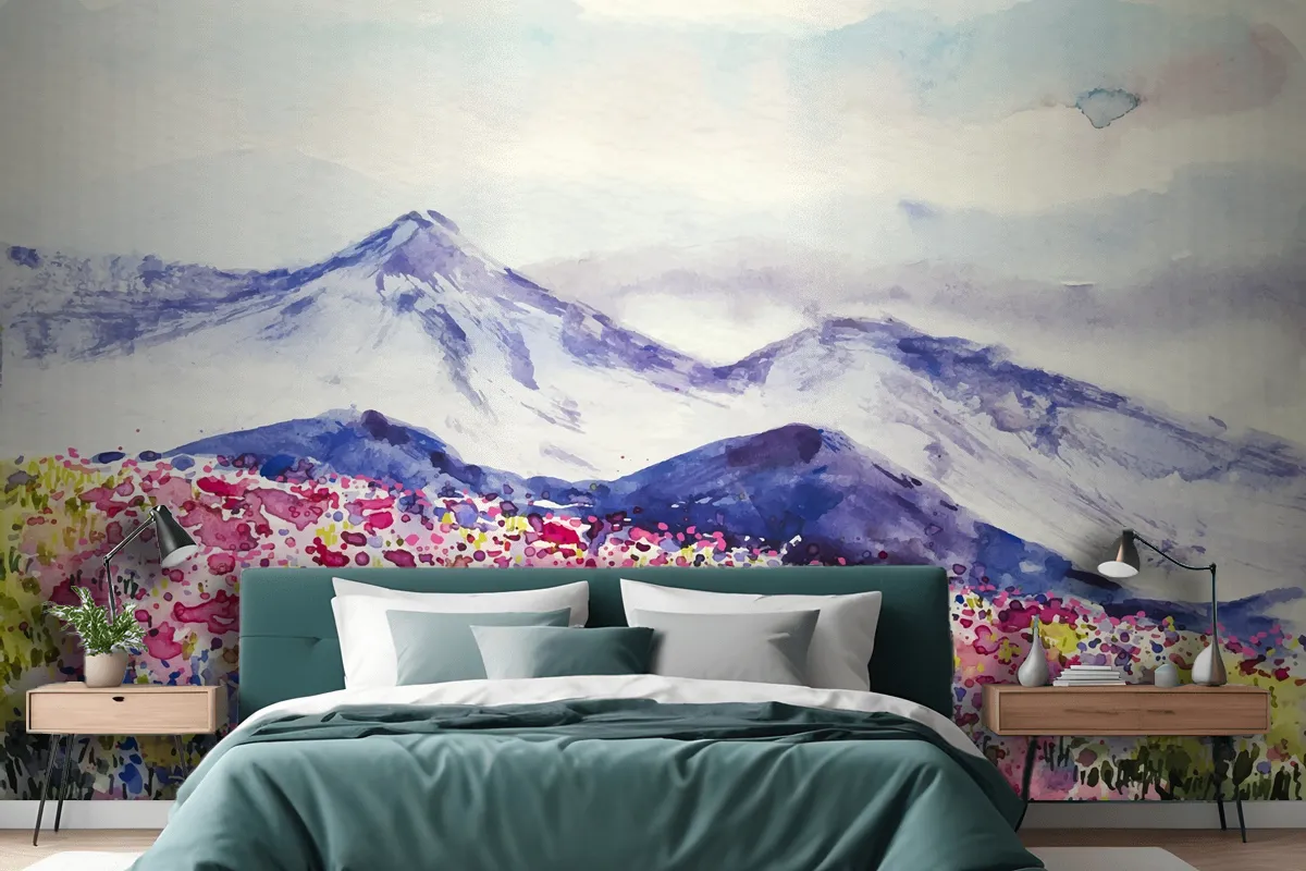 Watercolor Spring Landscape Wallpaper Mural