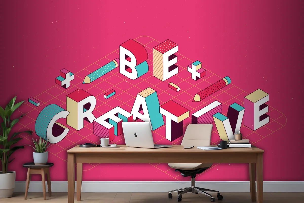 Isometric Typographic Message Wallpaper Mural