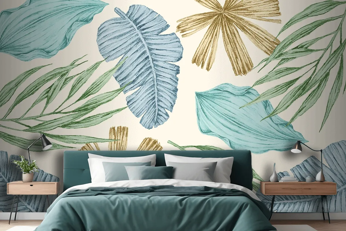 Tropical Background With Vintage Leaves Wallpaper Mural