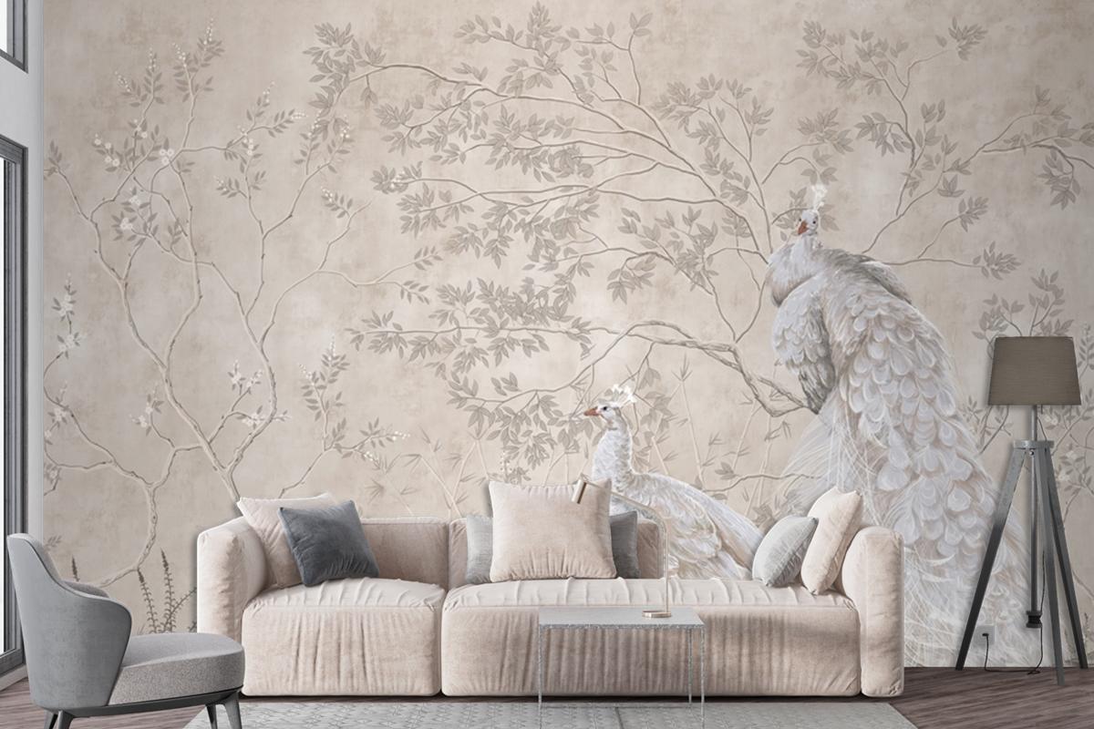 Peacocks And Trees Design For Interior Project Wallpaper Mural