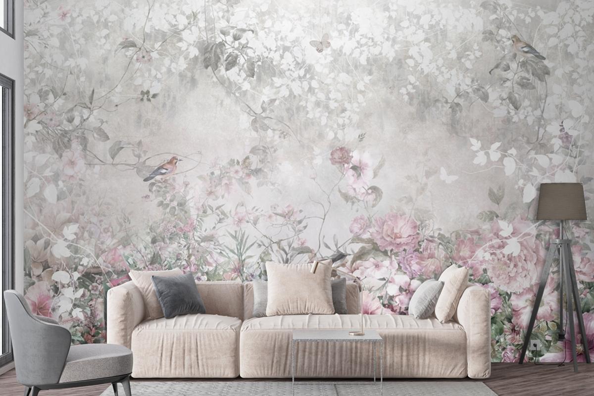 Pink Flowers Wallpaper Mural