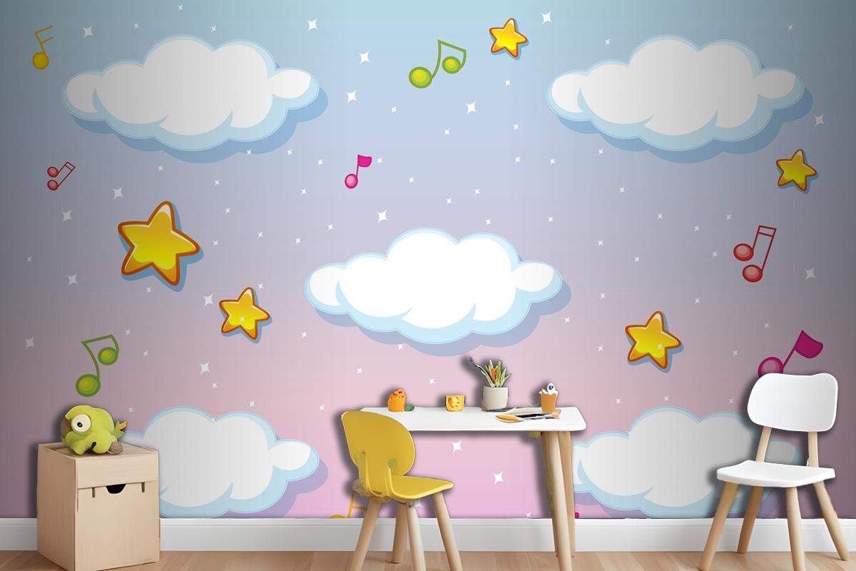 Blank Clouds On Pastel Sky Background With Melody Theme Wallpaper Mural