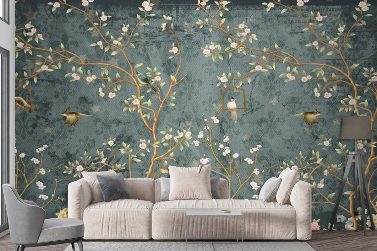 Branches Birds And Flowers Wallpaper Mural