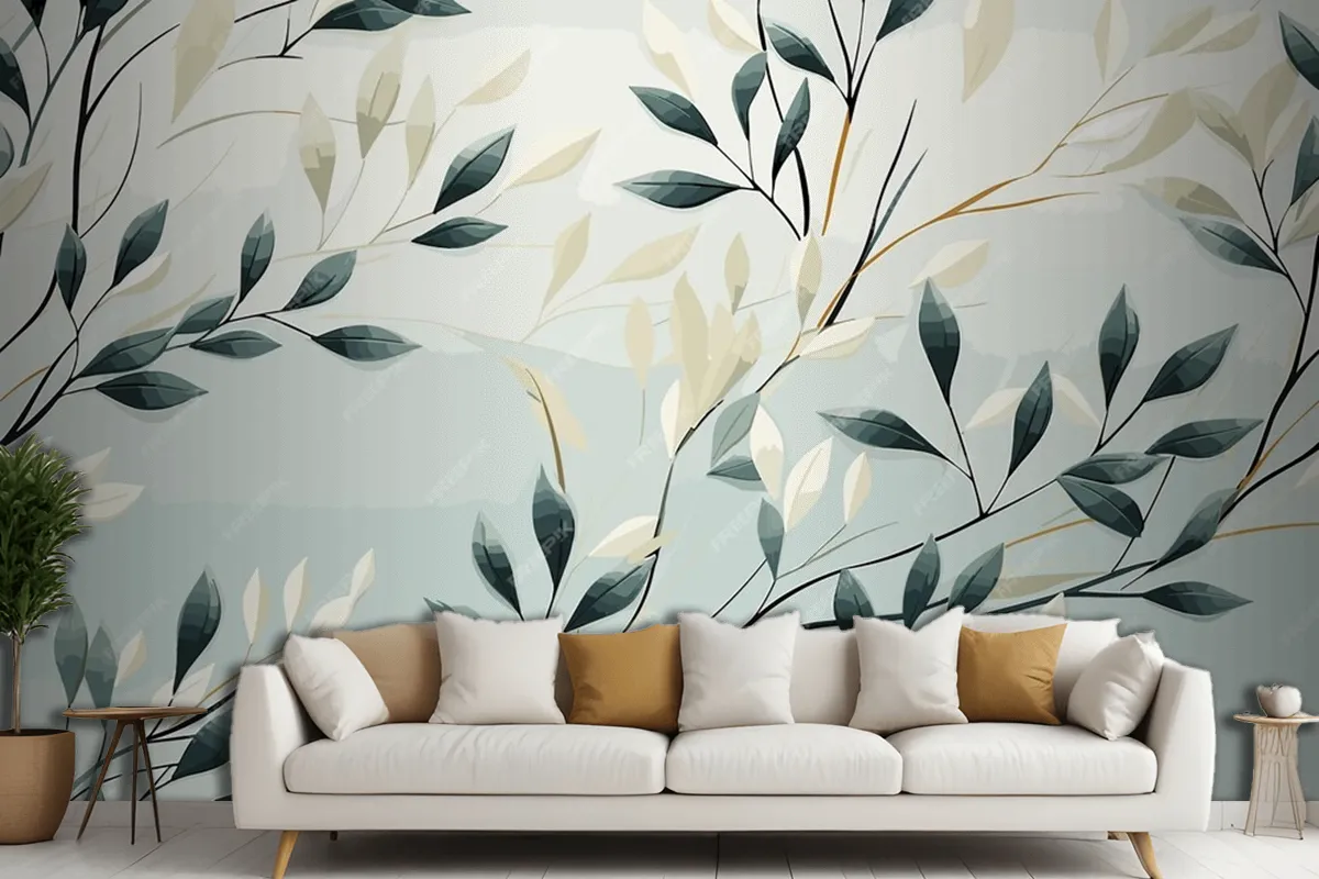 Abstract Hand Drawn Abstract Wildflowers Set Flowers Living Room Wallpaper Mural