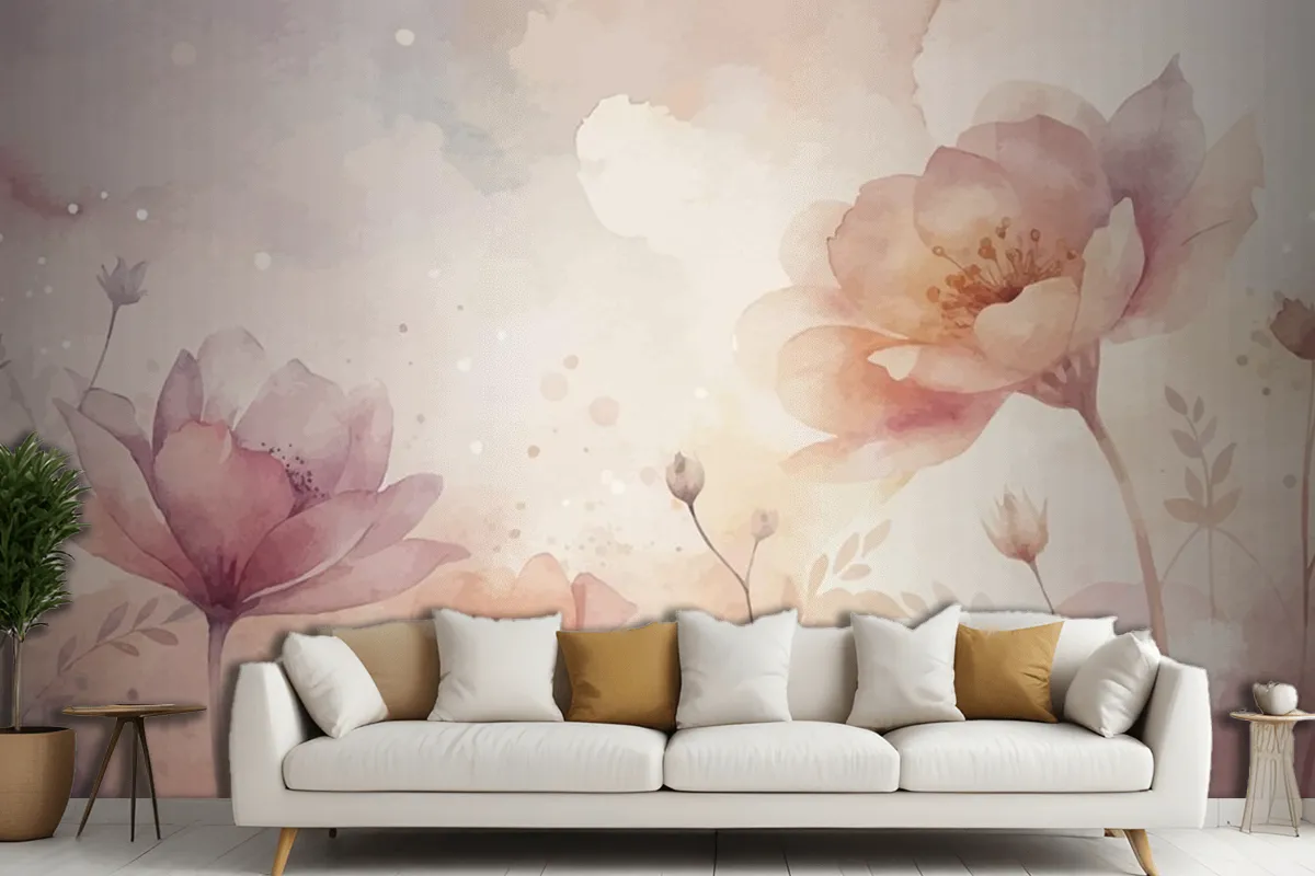 Beautiful Watercolor Flower Background Living Room Wallpaper Mural