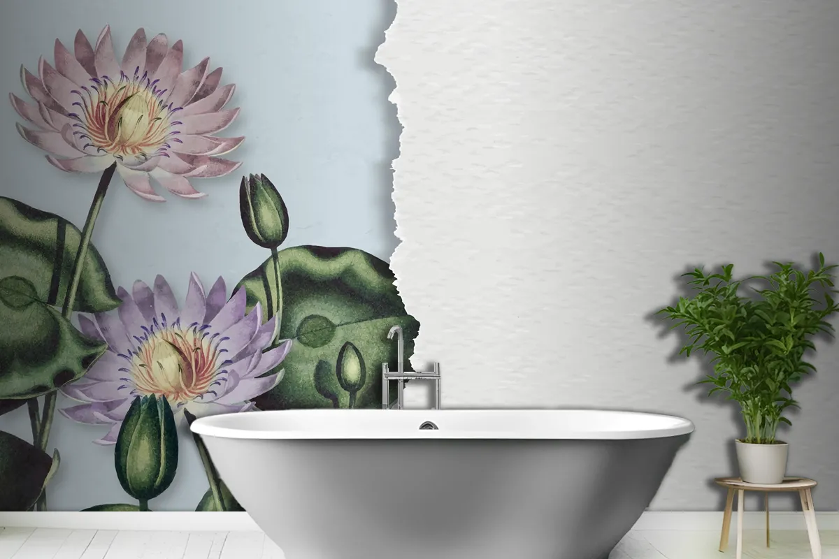 Blank Purple Water Lilies Bathroom Wallpaper Mural