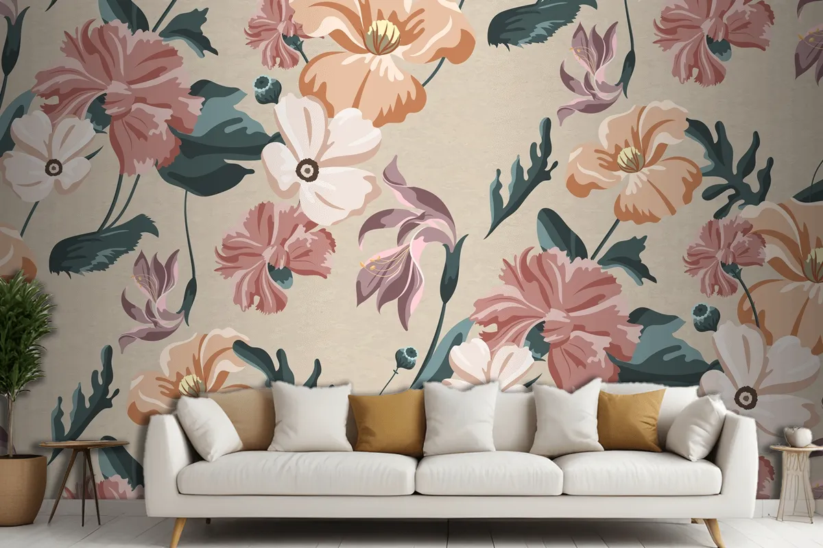 Blooming Colorful Flower Seamless Pattern Wallpaper Mural