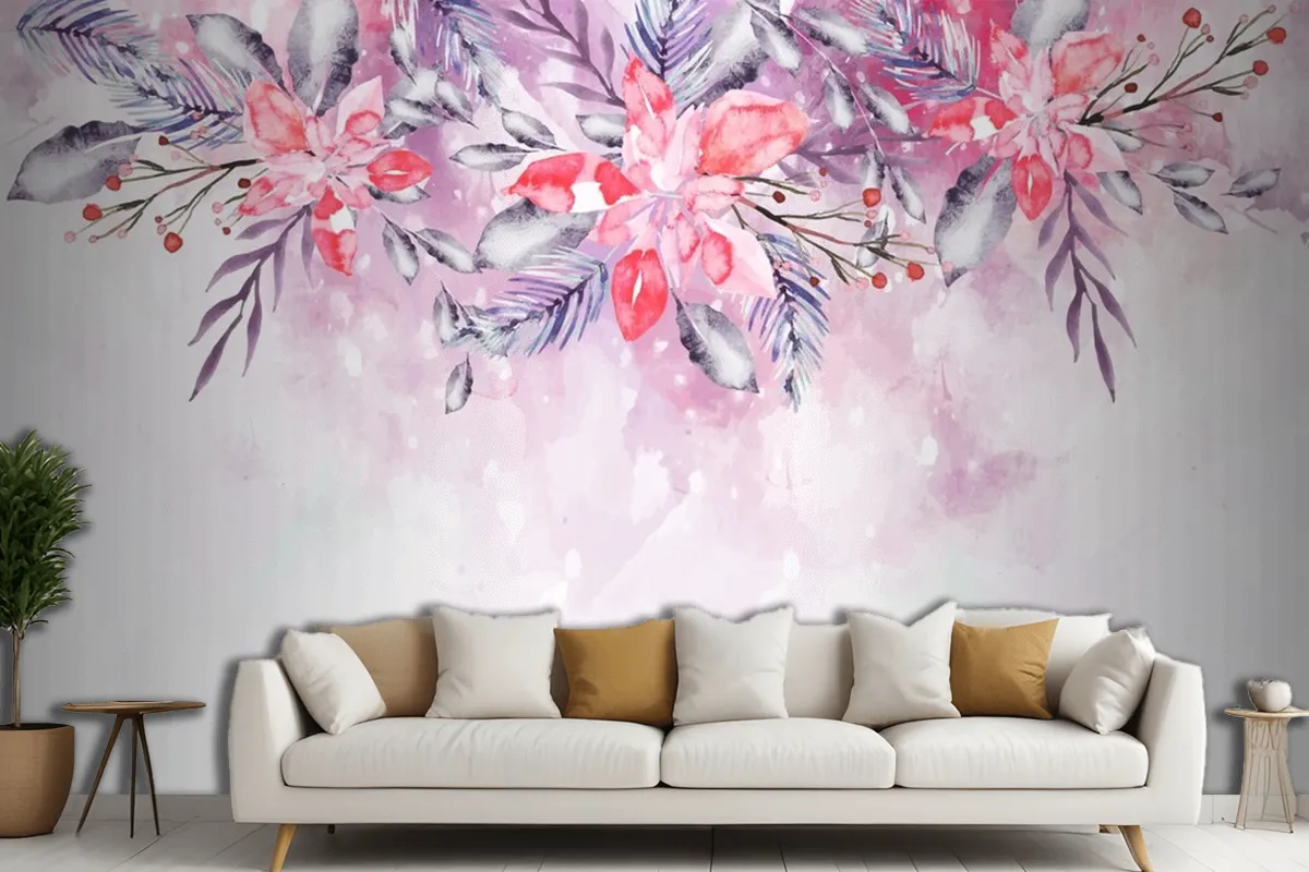 Blooming Watercolor Flowers For Wallpaper Concept Living Room Wallpaper Mural