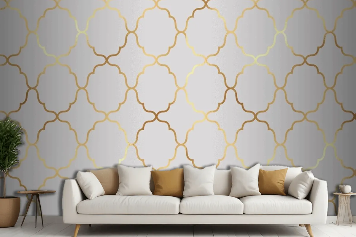 Decorative Arabic Themed Pattern Background With A Gold Foil Texture Living Room Wallpaper Mural