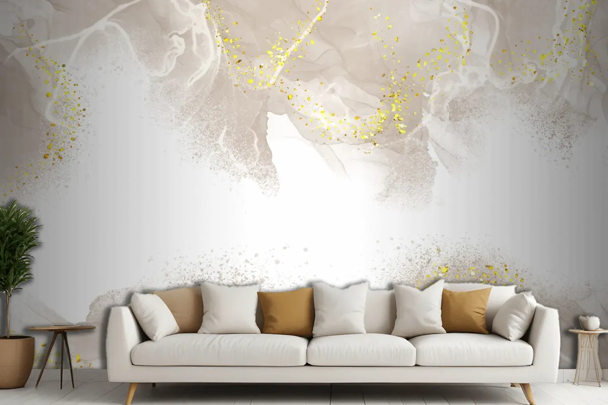 Elegant Hand Painted Neutral Alcohol Ink Living Room Wallpaper Mural