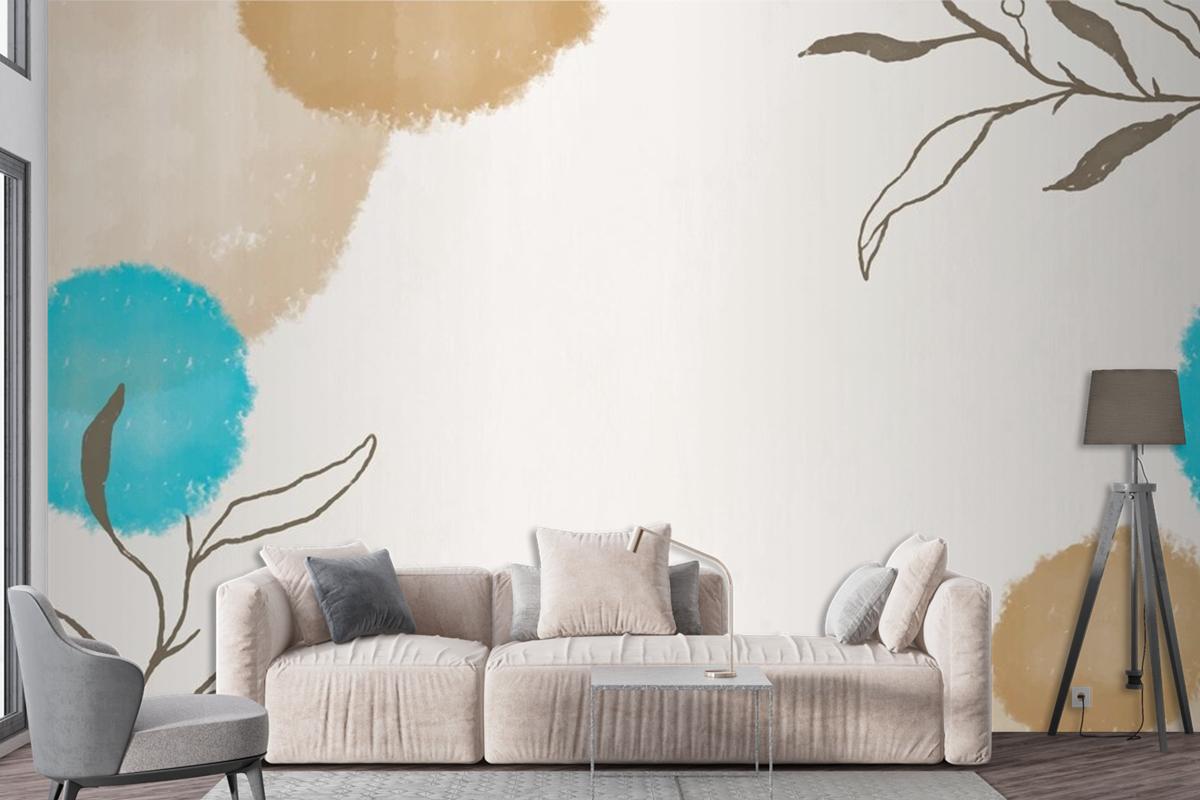 Elegant Watercolor Leaf Frame On Watercolor Living Room Wallpaper Mural