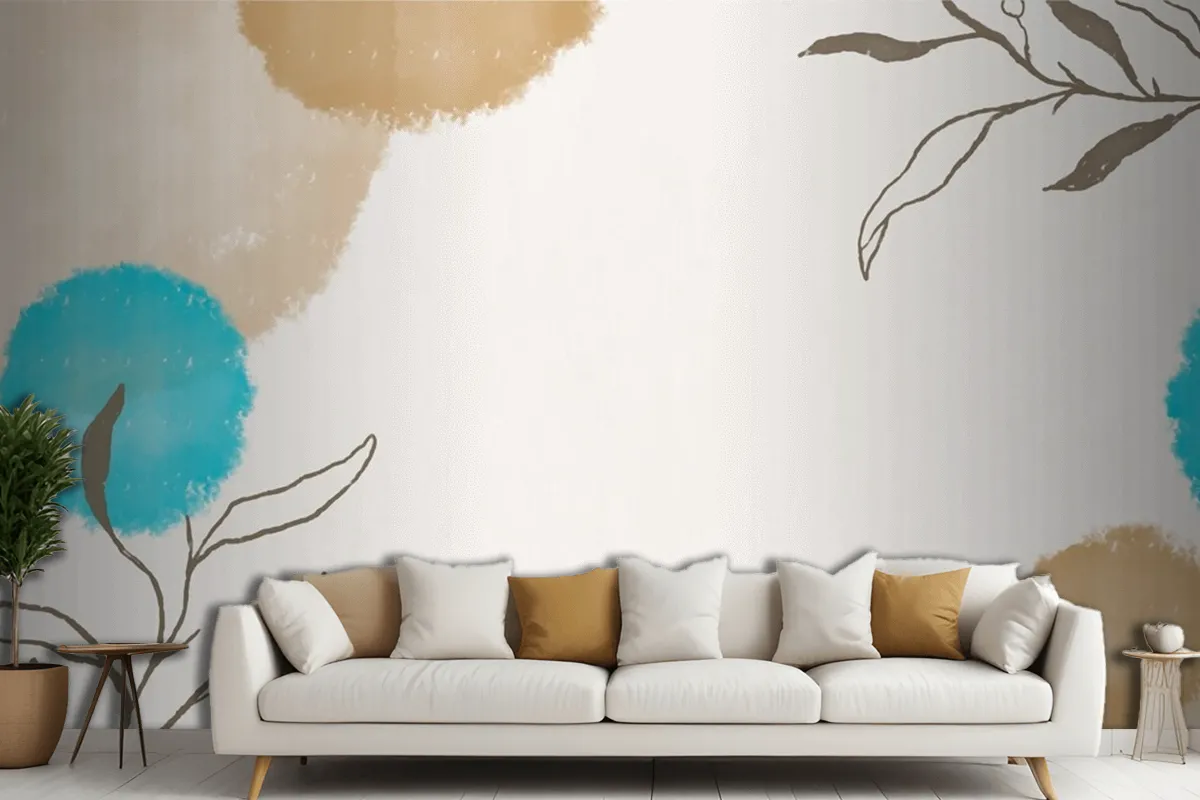 Elegant Watercolor Leaf Frame On Watercolor Living Room Wallpaper Mural