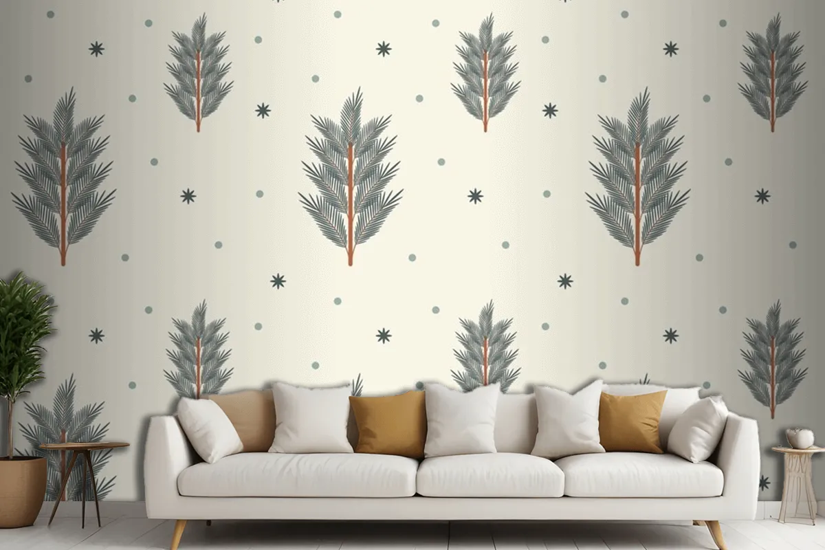 Flat Of Christmas Tree Seamless Pattern Living Room Wallpaper Mural