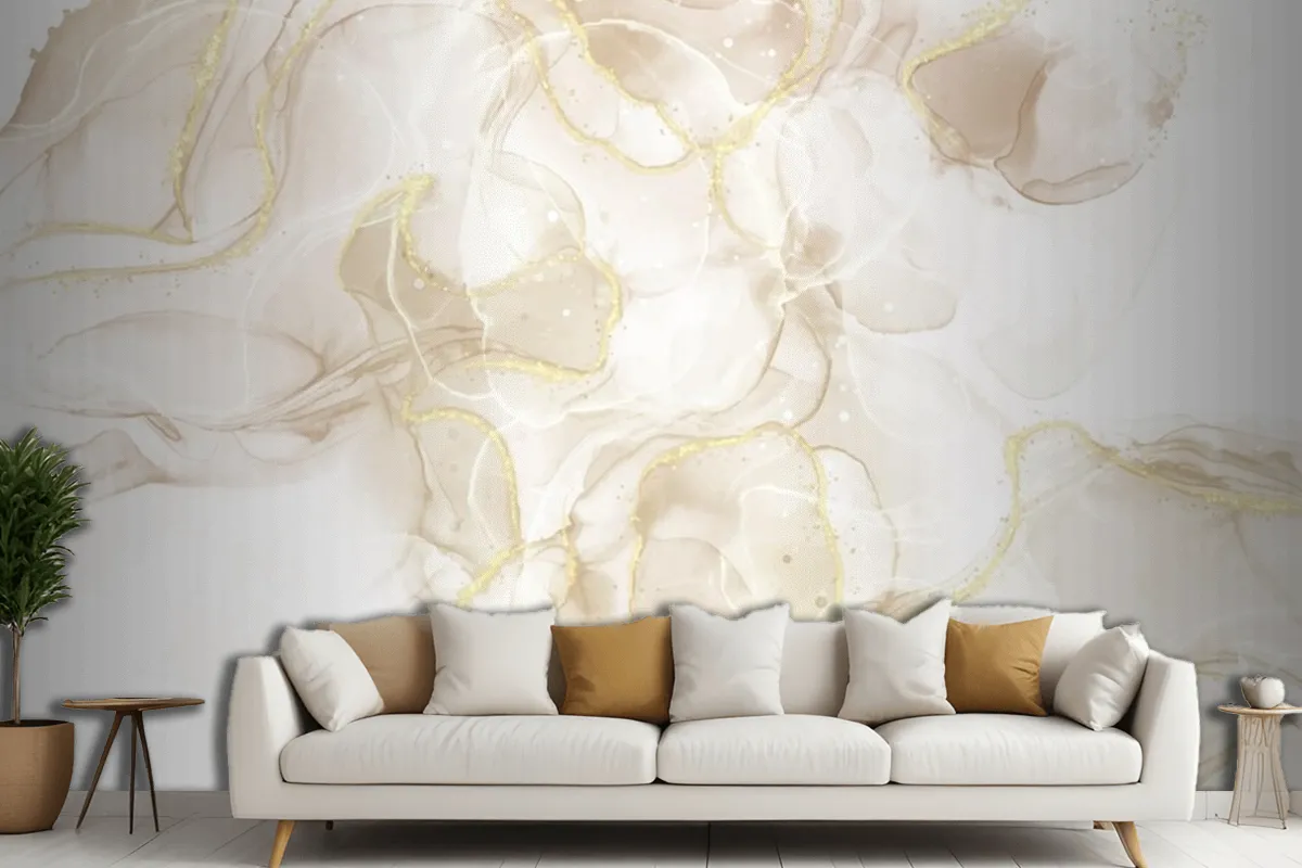 Fluid Art Hand Painted Background With Gold Glitter Elements Living Room Wallpaper Mural