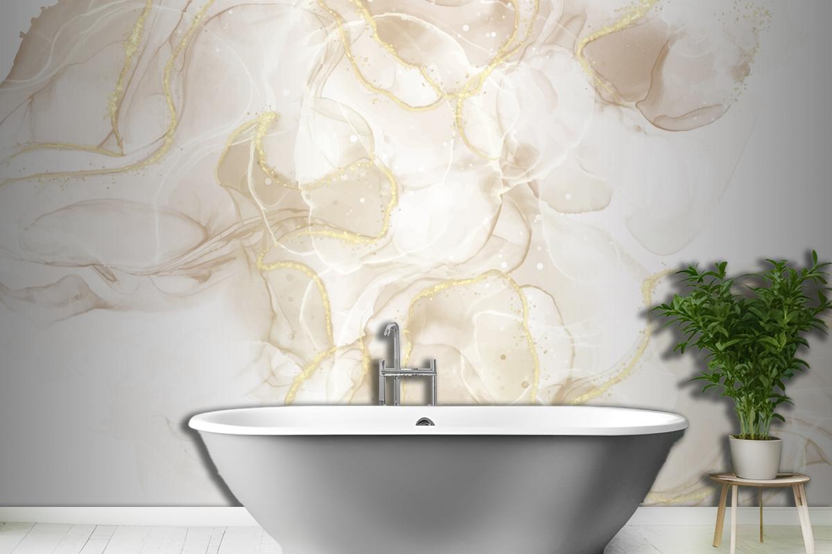 Fluid Art Hand Painted Background With Gold Glitter Elements Wallpaper Mural