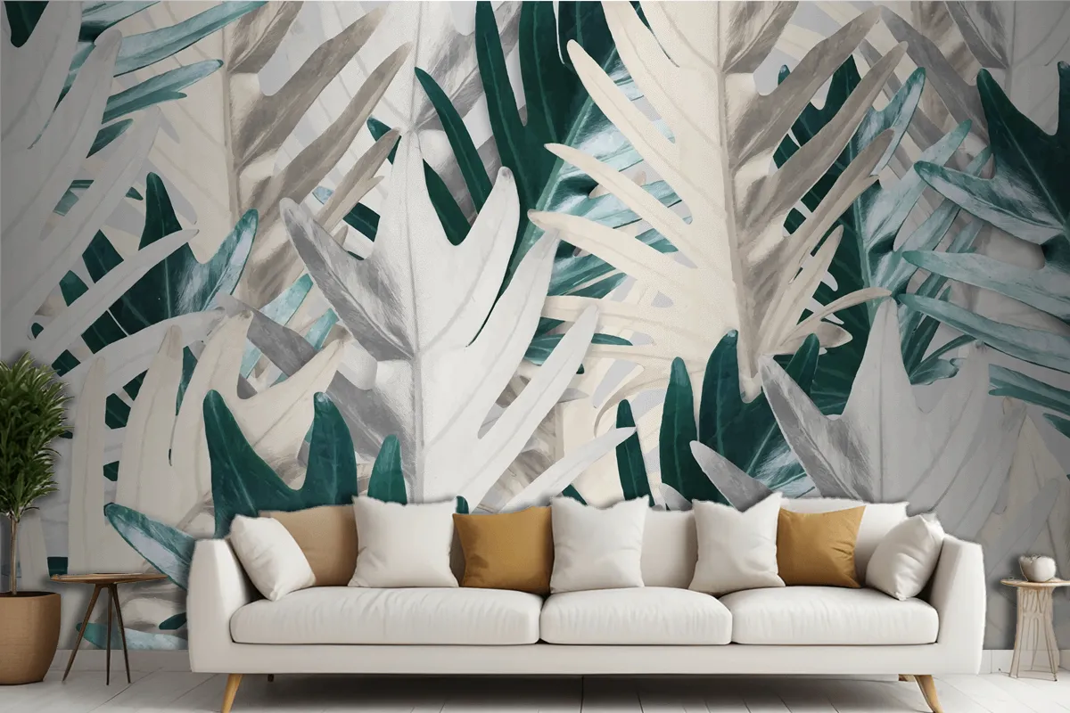 Gold And Green Palm Leaf Background Wallpaper Mural