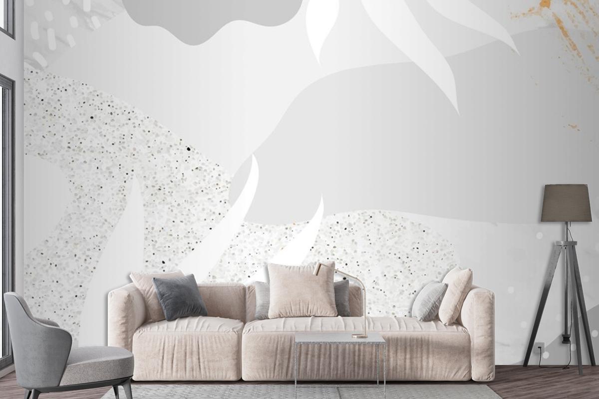 Grayish Botanical Memphis Pattern Background Wallpaper Mural