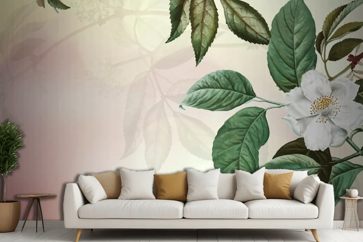 Green Floral Background Living Room Wallpaper Mural