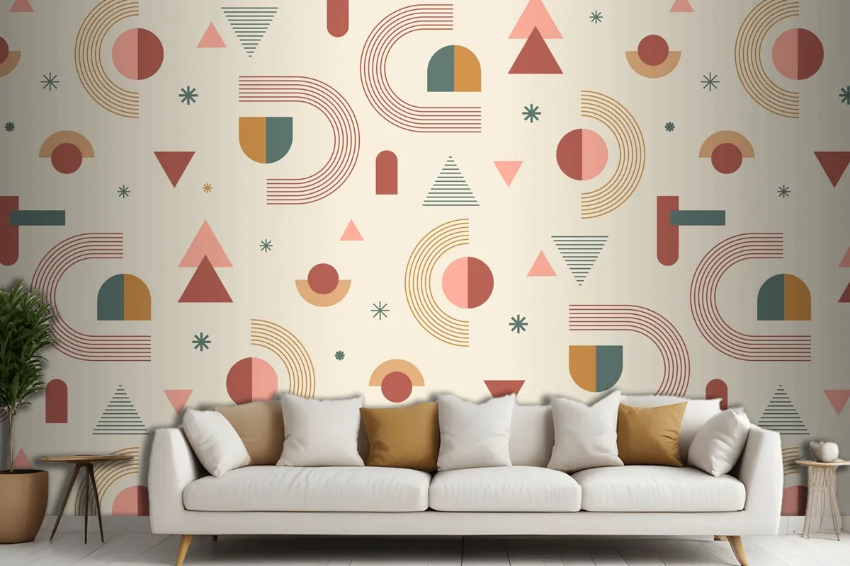 Hand Drawn Boho Geometric Pattern Design Living Room Wallpaper Mural