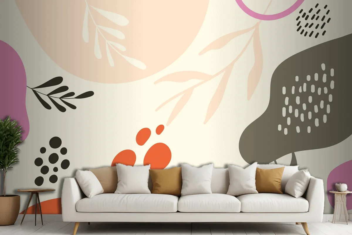 Hand Drawn Flat Design Abstract Doodle Living Room Wallpaper Mural