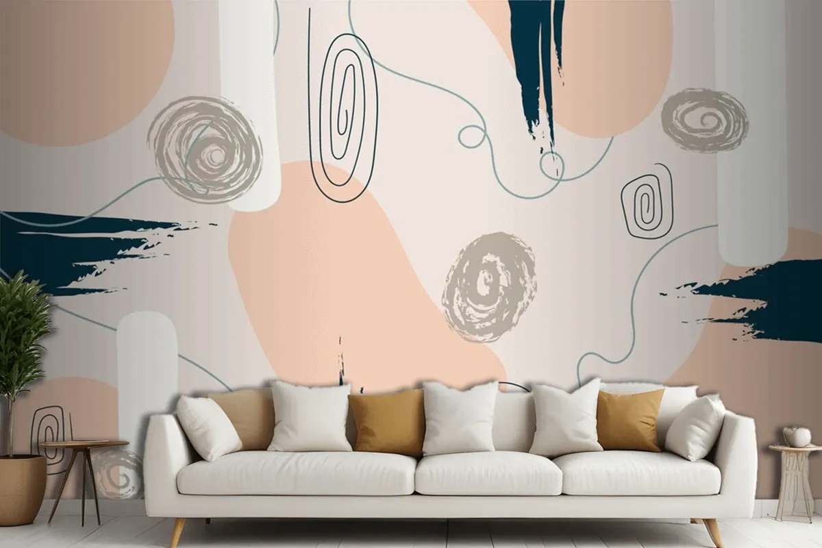 Hand Drawn Minimal Background Living Room Wallpaper Mural