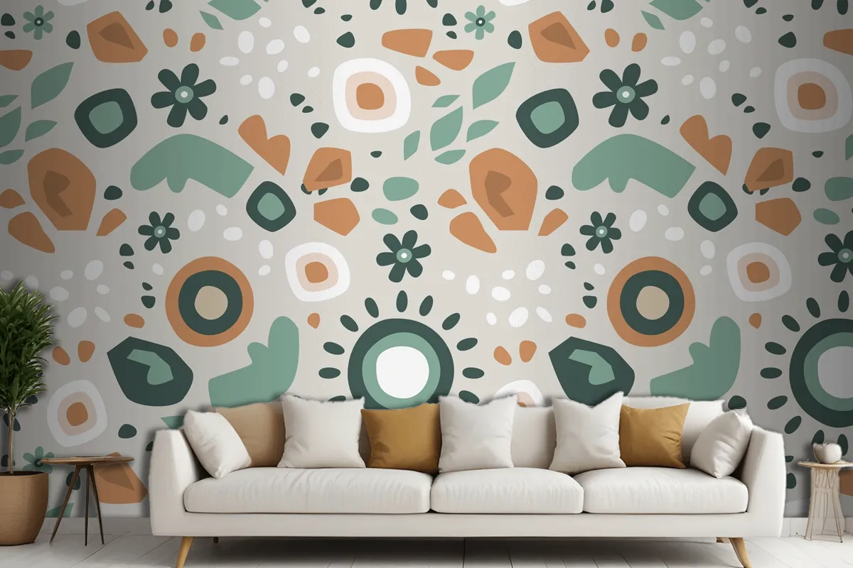 Hand Drawn Muted Colors Pattern Design Living Room Wallpaper Mural