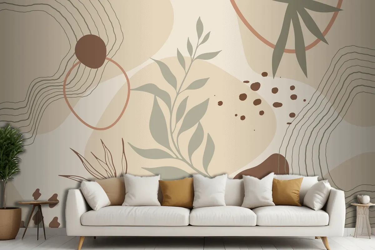 Hand Drawn Soft Earth Tones Living Room Wallpaper Mural