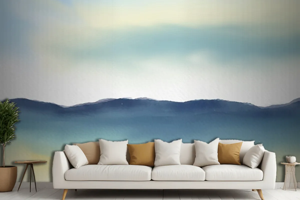 Hand Painted Minimal Watercolour Landscape Living Room Wallpaper Mural