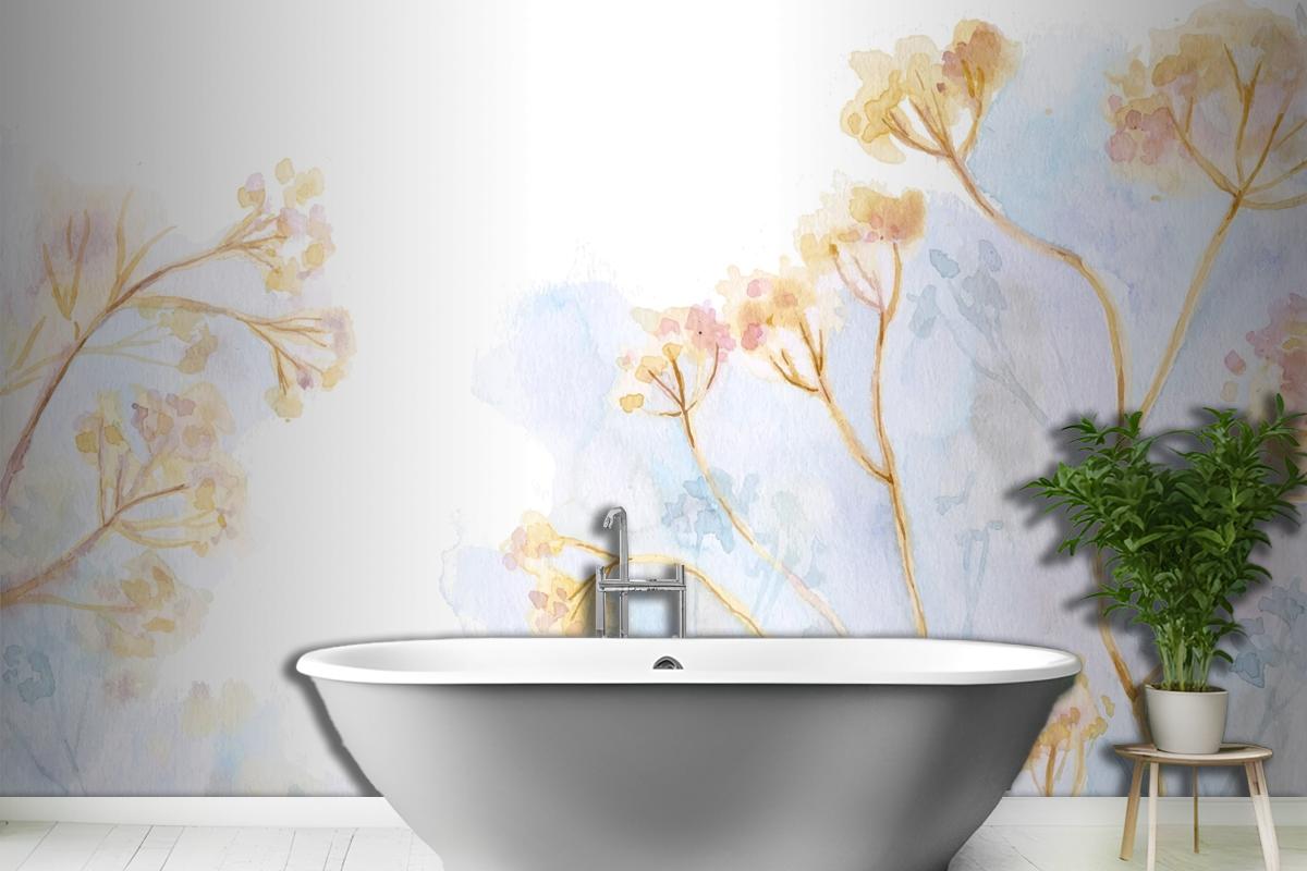 Hand Painted Watercolor Bathroom Wallpaper Mural