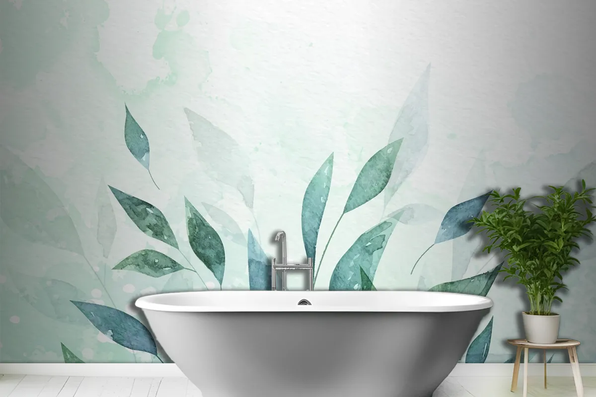 Hand Painted Watercolor Nature Background Bathroom Wallpaper Mural