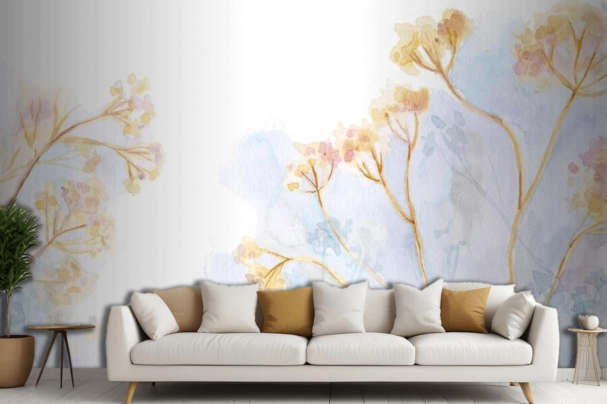 Hand Painted Watercolor Nature Background Living Room Wallpaper Mural