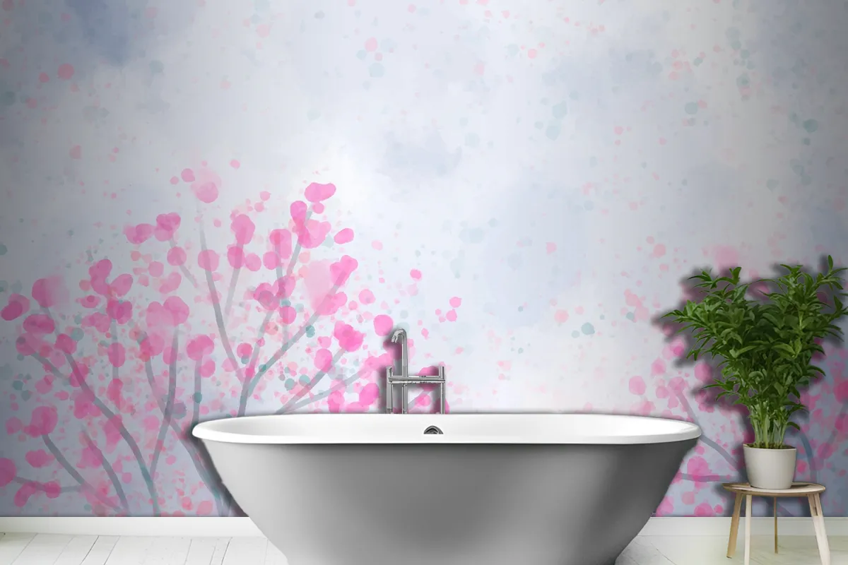 Hand Painted Watercolor Nature Bathroom Wallpaper Mural