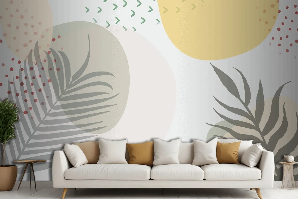 Minimalist Hand Drawn Background With Plants Living Room Wallpaper Mural