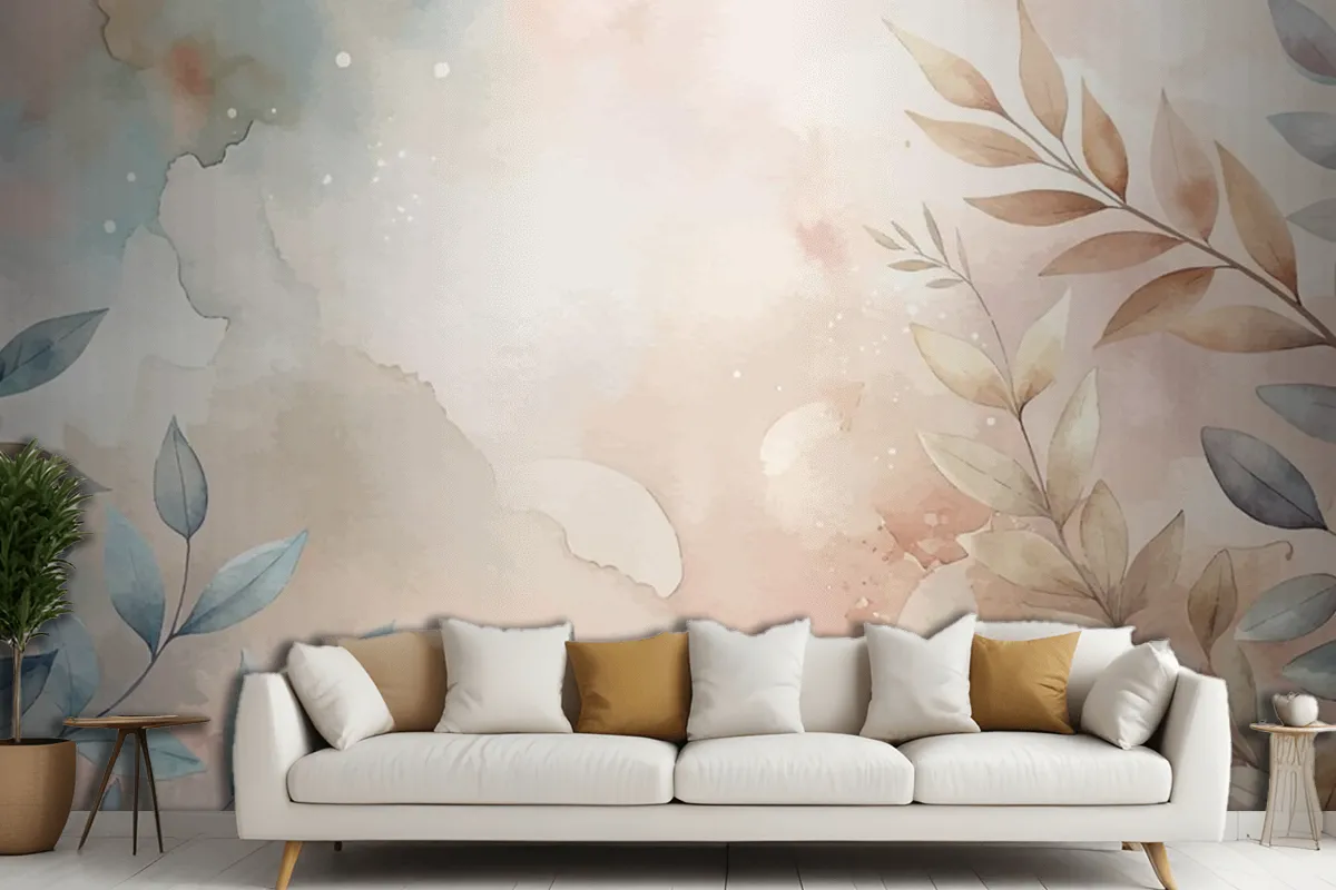 Minimalist Watercolor Branch Background Living Room Wallpaper Mural