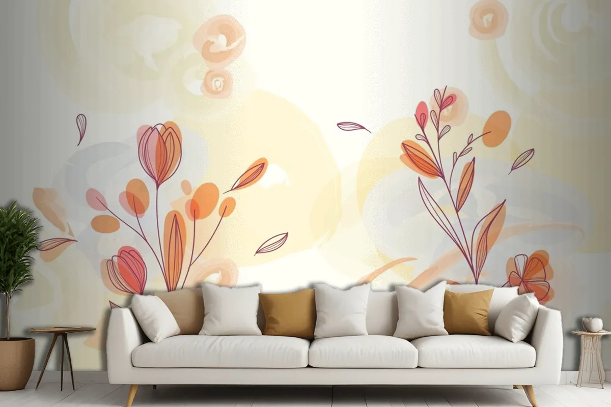 Natural Hand Painted Floral Background Living Room Wallpaper Mural