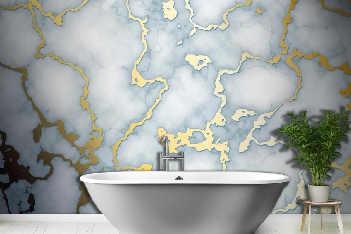 Realistic Liquid Marble Background With Gold Wallpaper Mural