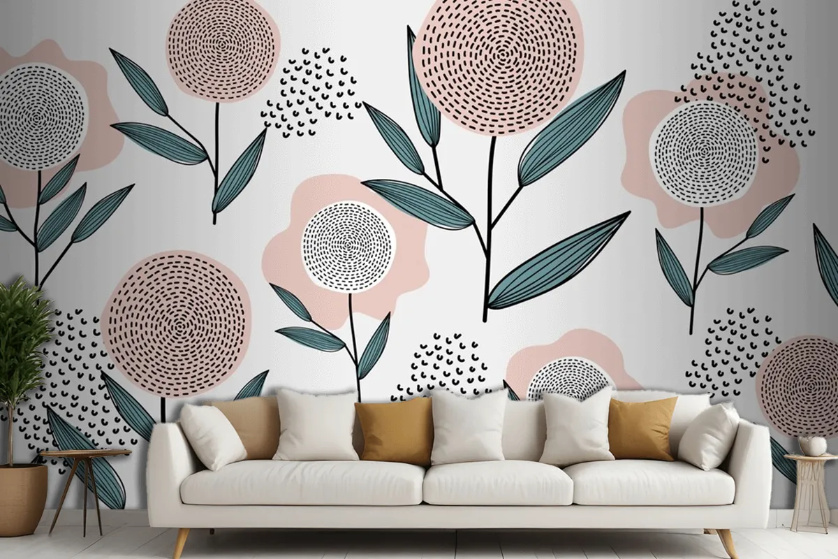 Retro Floral Pattern Living Room Wallpaper Mural