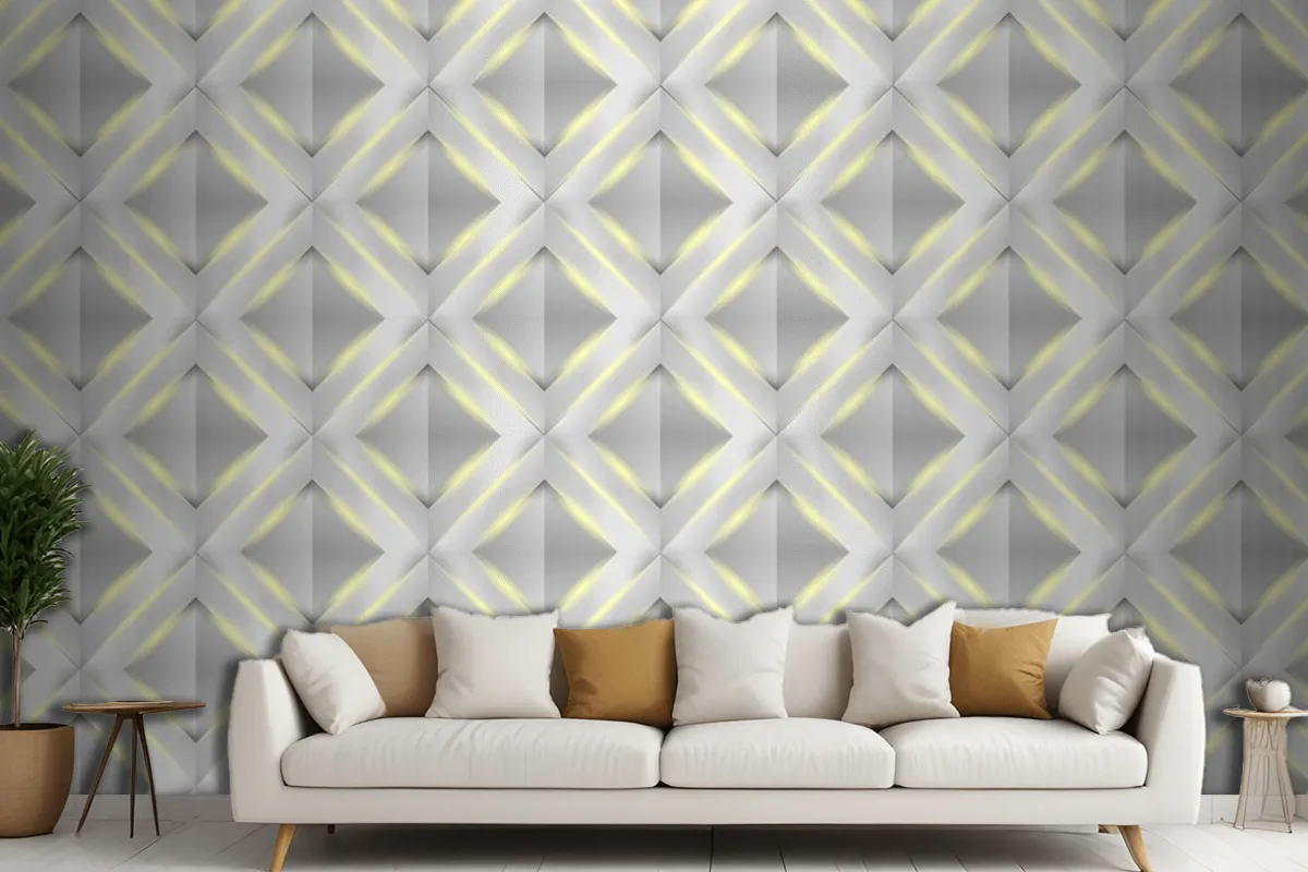 Shiny White 3D Geometric Polygon Triangle Pattern Living Room Wallpaper Mural