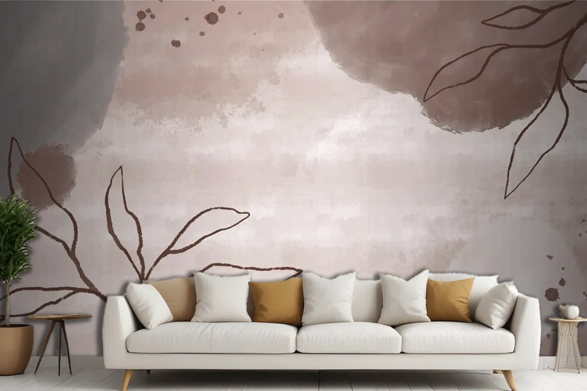 Vector Abstract Background Memphis Elegant Floral Line Art Living Room Wallpaper Mural