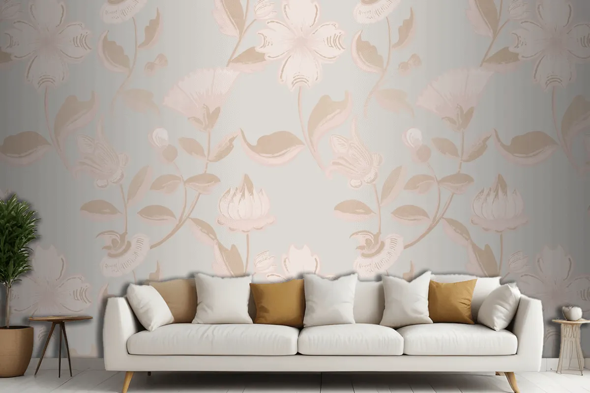 Vintage Neutral Floral Pattern  Wallpaper Mural