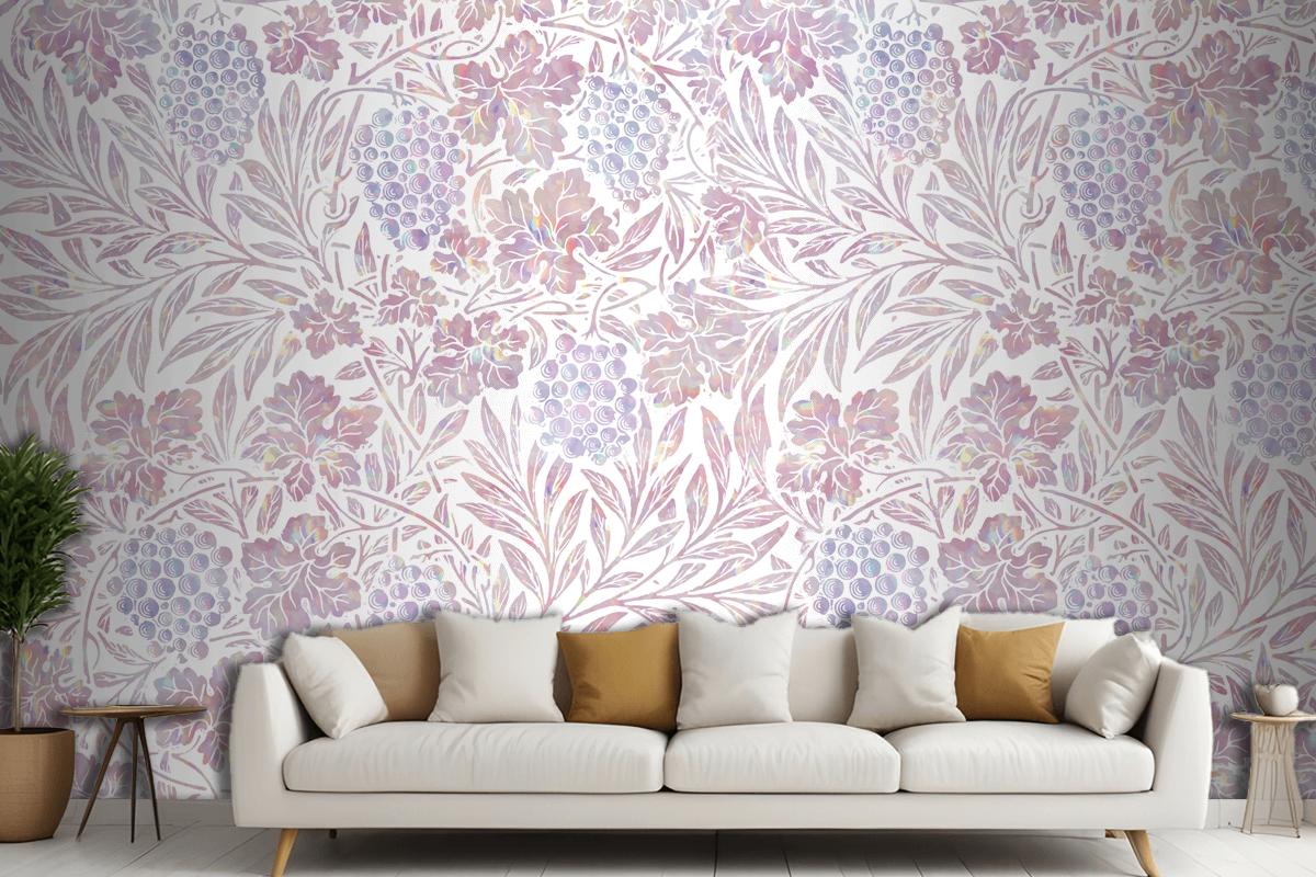 Vintage Pink Floral Holographic Remix Living Room Wallpaper Mural