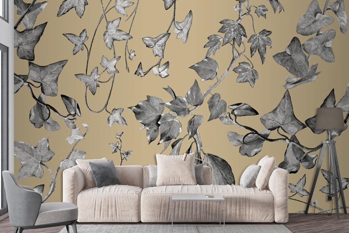 Vintage Plants And Leaves Living Room Wallpaper Mural