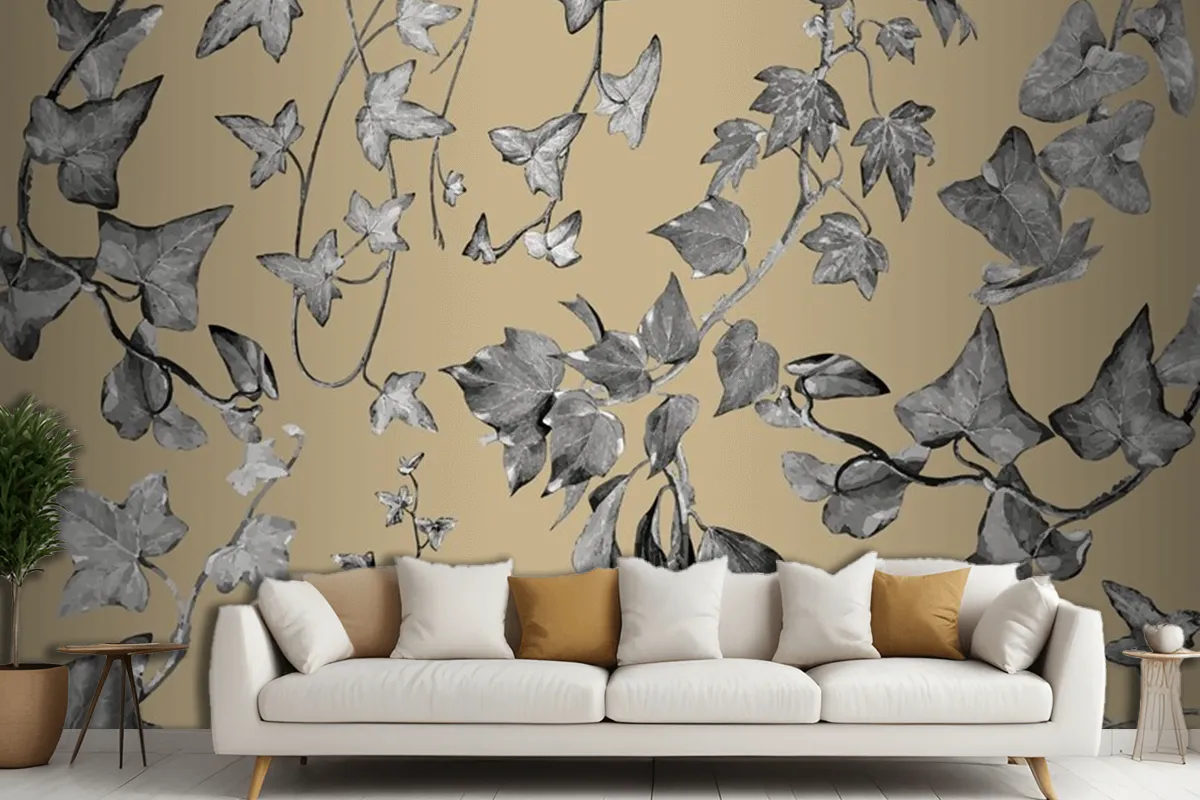 Vintage Plants And Leaves Living Room Wallpaper Mural