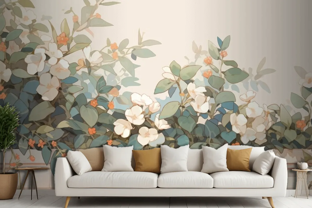 Watercolor Vintage Hoya Theme Complementary Colors Living Room Wallpaper Mural