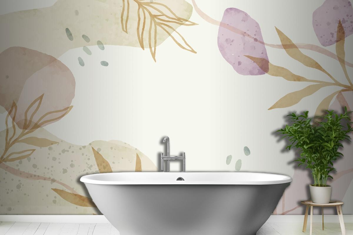 Watercolor Abstract Doodle Bathroom Wallpaper Mural